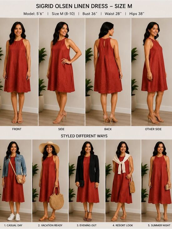 Sigrid Olsen Dresses & Skirts - Sigrid Olsen Red Orange Linen Dress
